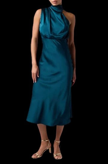 ASYMMETRICAL NECK MIDI DRESS