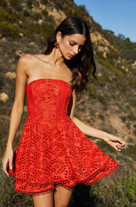 STRAPLESS EYELET MINI DRESS