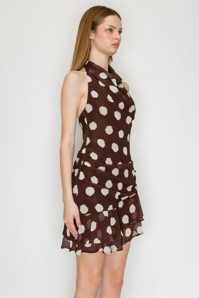 POLKA DOTS HALTER NECK MINI DRESS