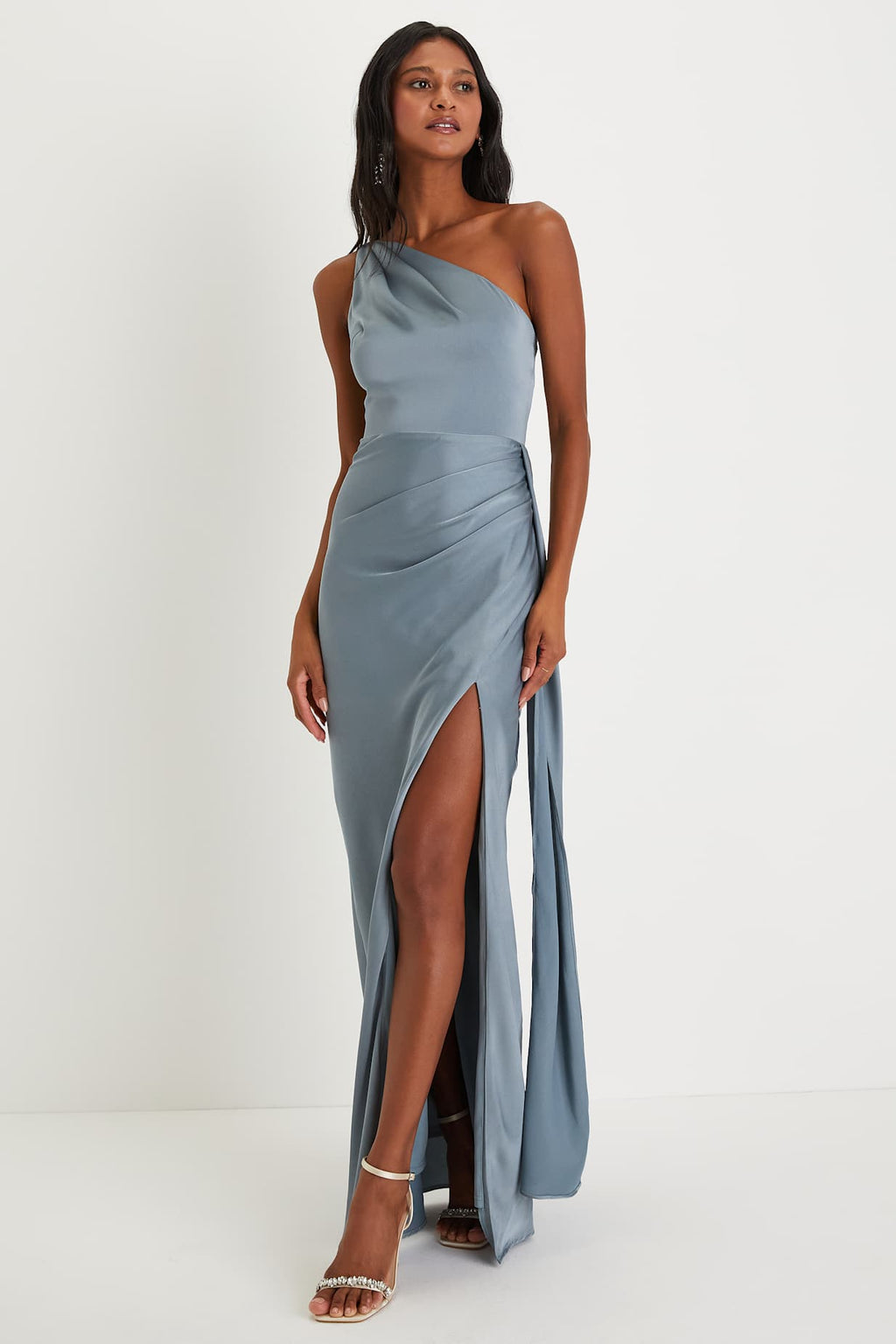 SATIN ONE-SHOULDER MAXI DRESS