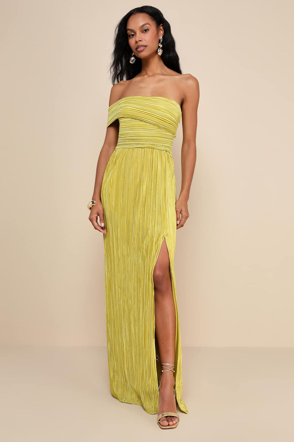 PLISSE ONE-SHOULDER MAXI DRESS