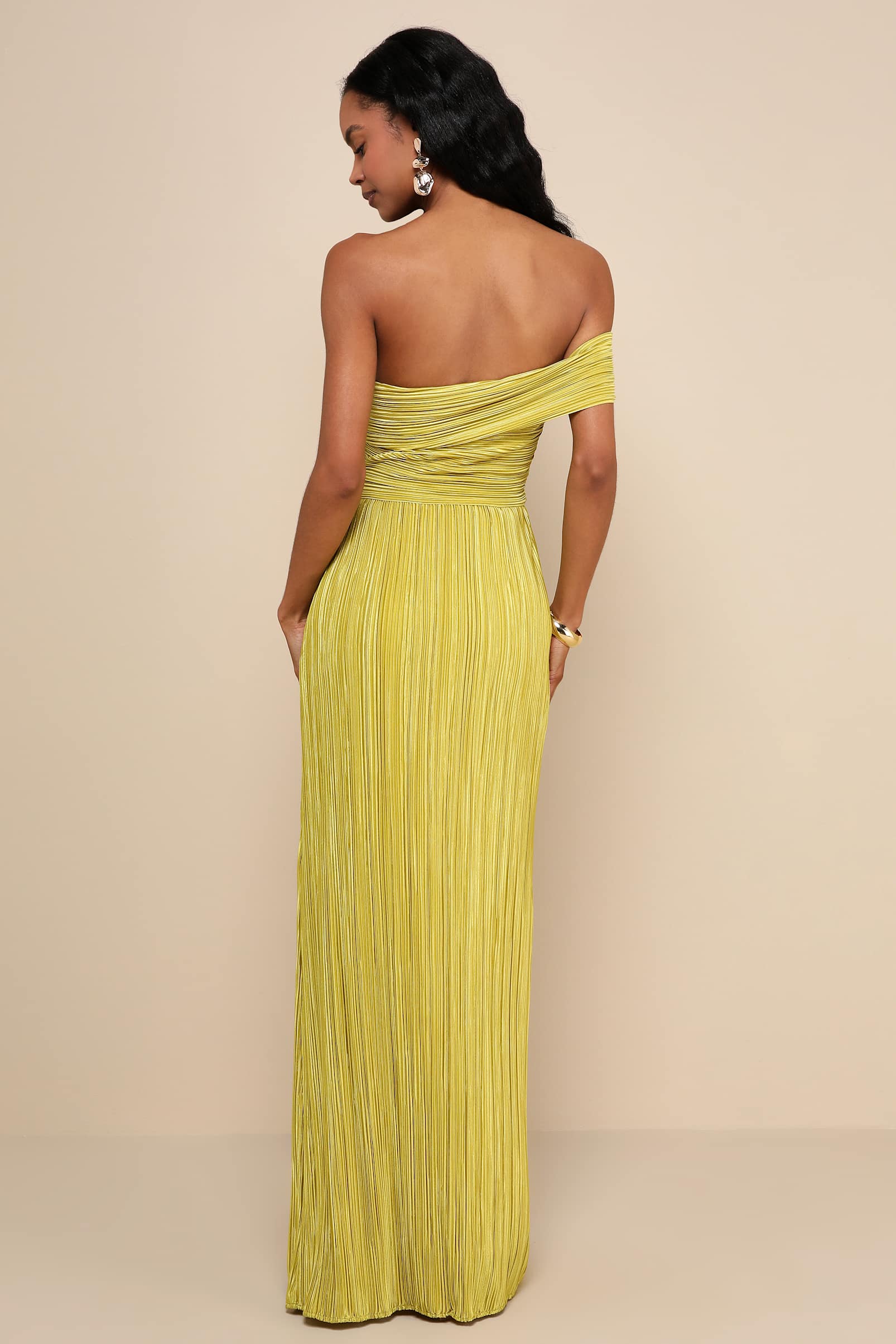 PLISSE ONE-SHOULDER MAXI DRESS