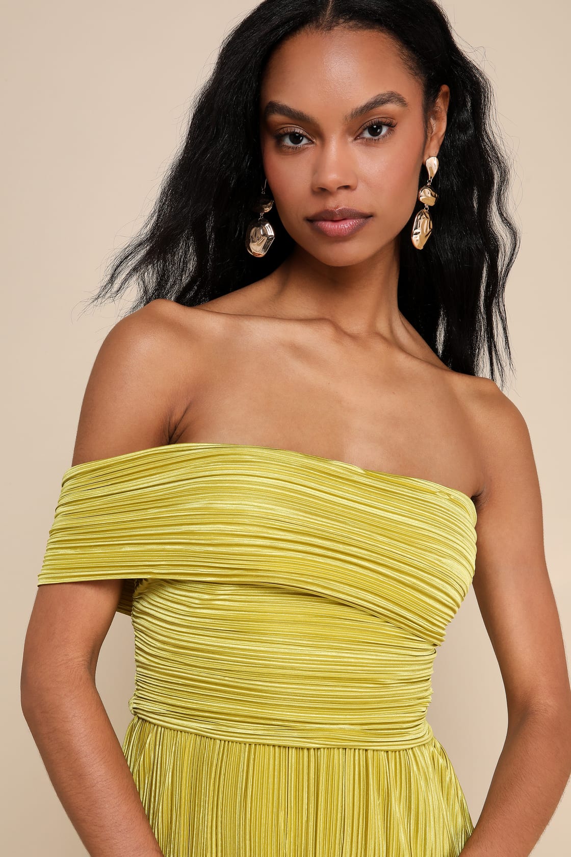 PLISSE ONE-SHOULDER MAXI DRESS