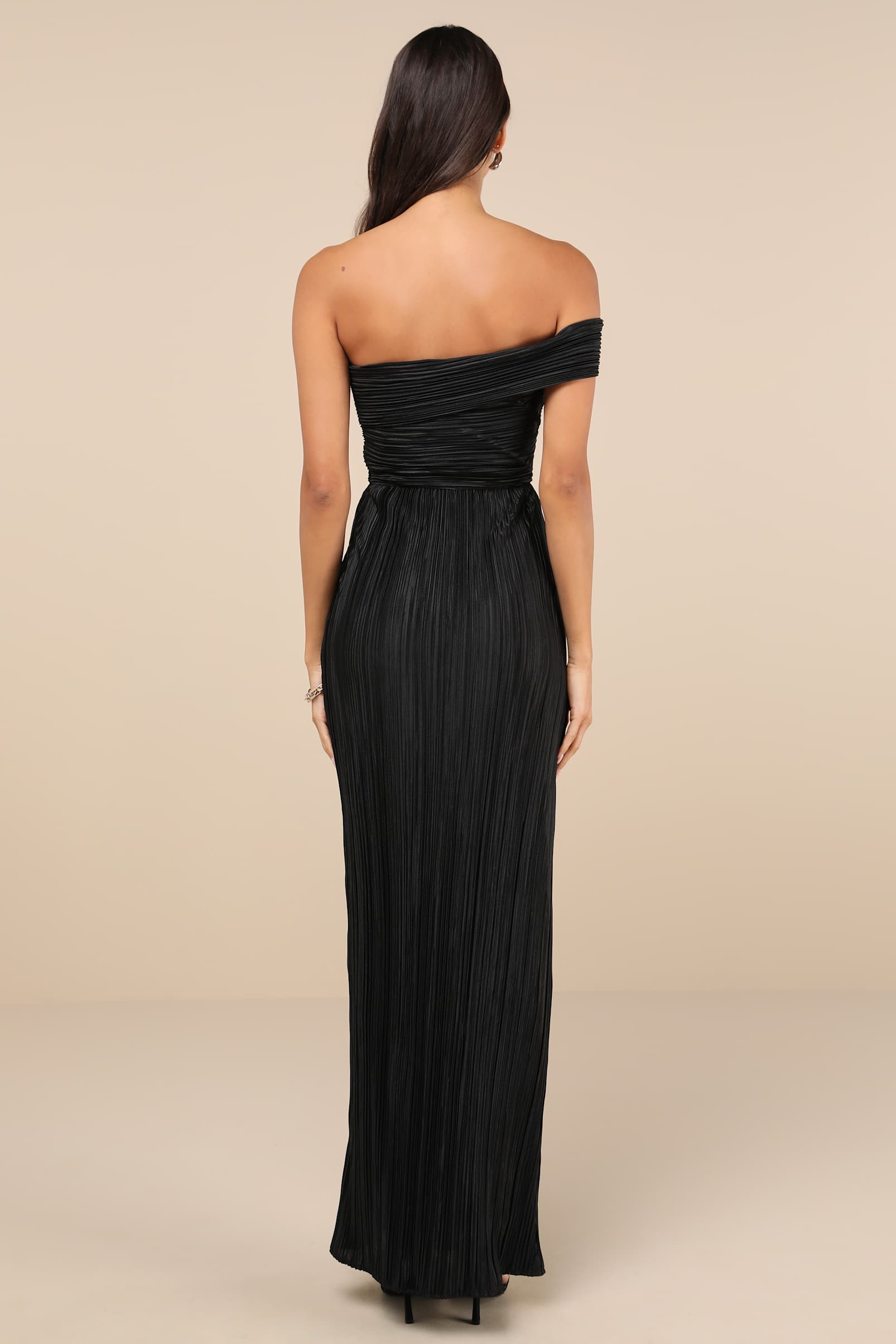 PLISSE ONE-SHOULDER MAXI DRESS