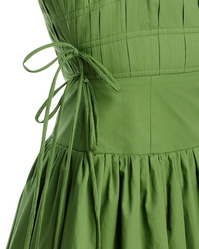 SPAGHETTI SIDE TIE STRAP DETAIL PLEATED MIDI DRESS
