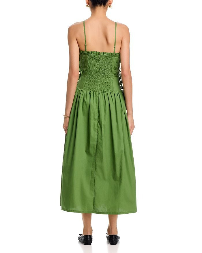 SPAGHETTI SIDE TIE STRAP DETAIL PLEATED MIDI DRESS