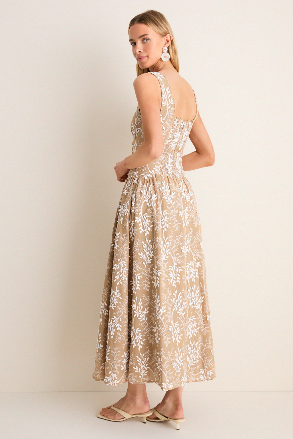 SQUARE NECK TRIM CORSET DETAIL MIDI DRESS