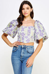 FLORAL JACQUARD CORSET TOP