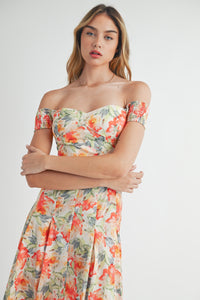 FLORAL PRINT PLEATED MIDI DRESS