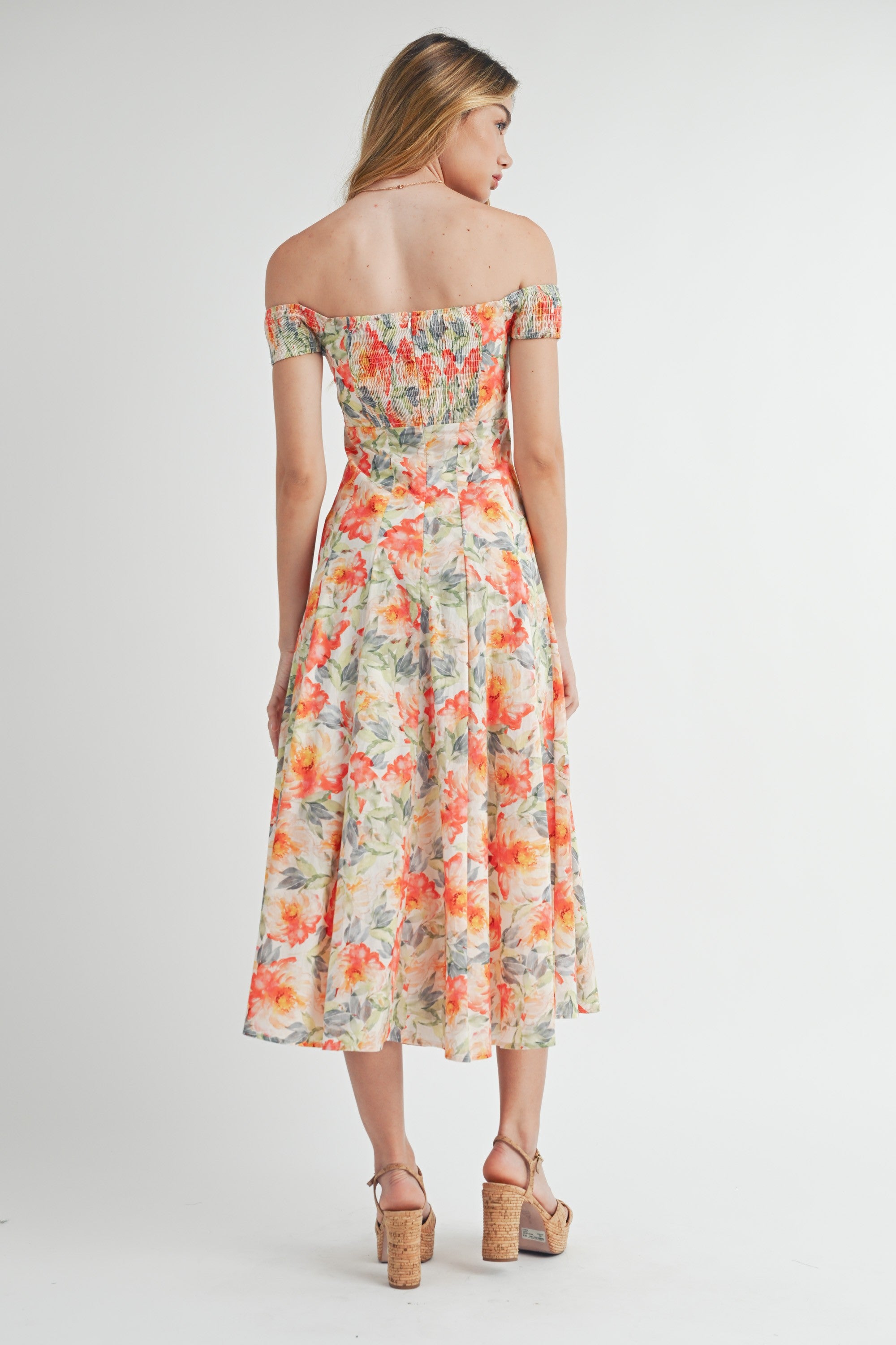 FLORAL PRINT PLEATED MIDI DRESS