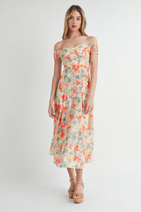 FLORAL PRINT PLEATED MIDI DRESS