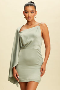 CAPE SHOULDER SATIN MINI DRESS