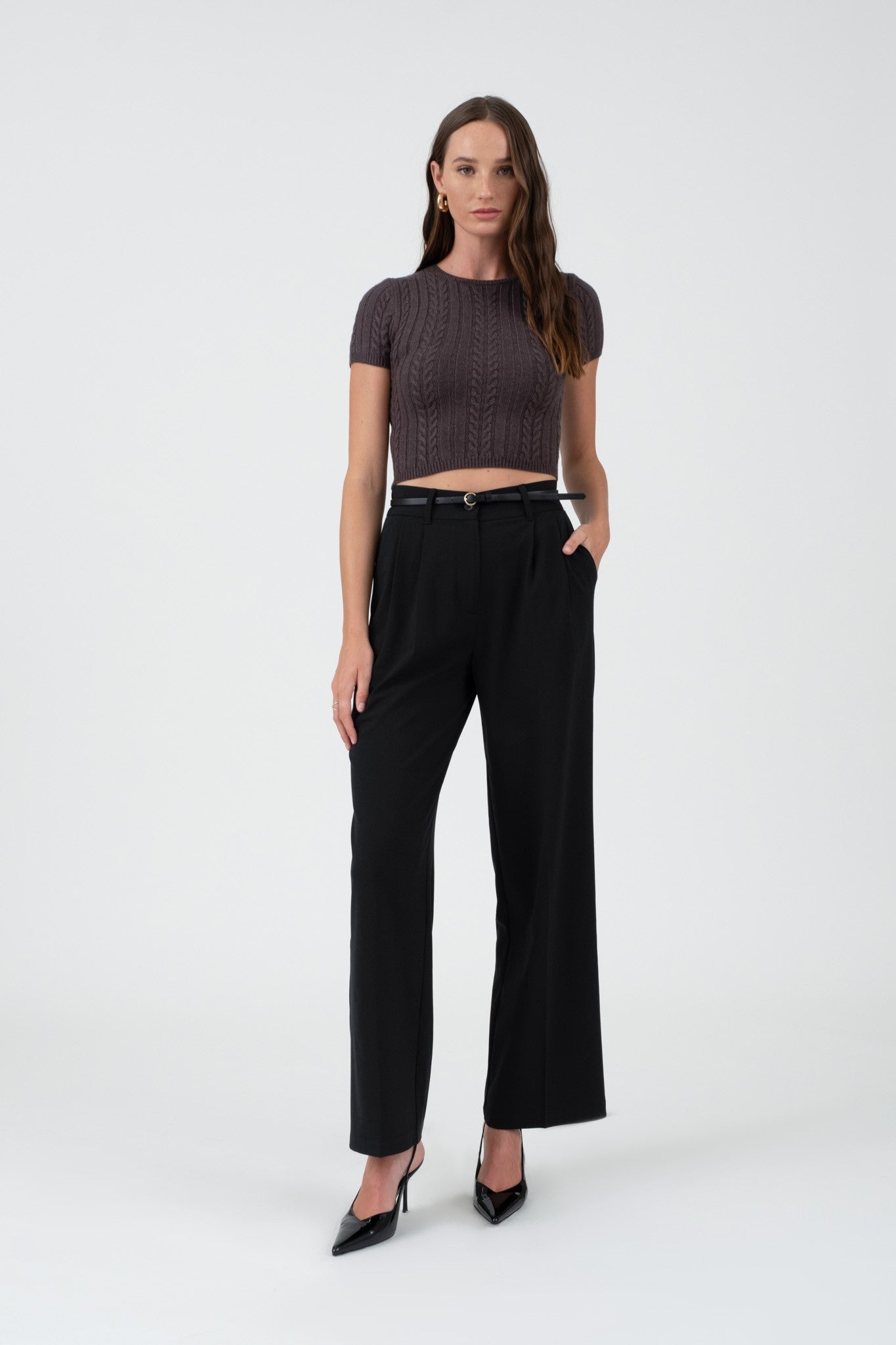 HIGH WAIST PLEATED WIDE LEG DRESS PANTS