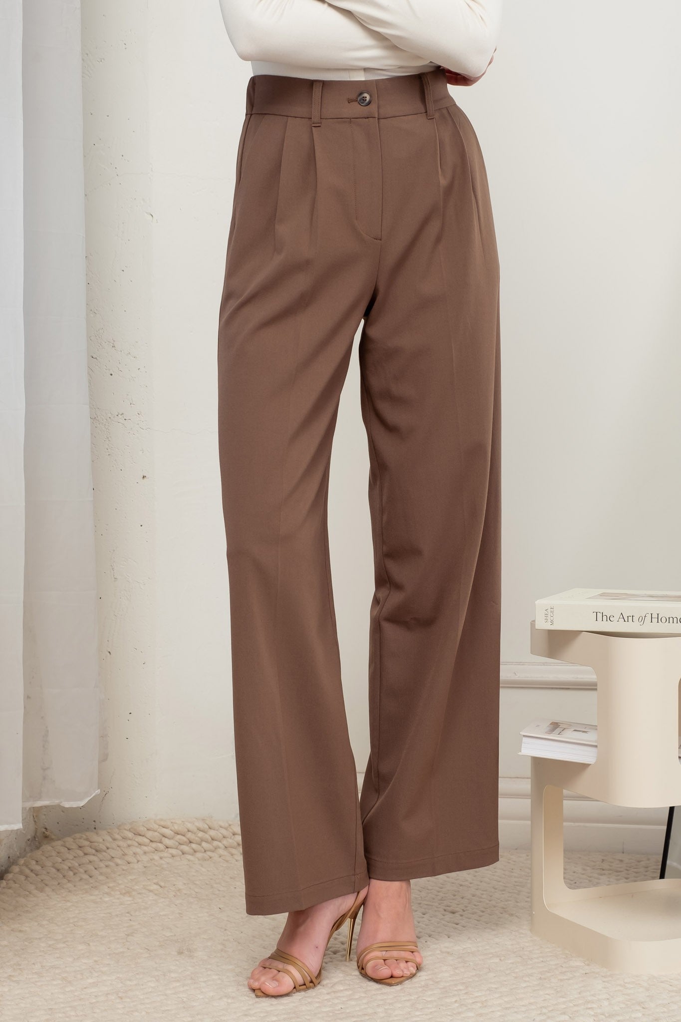 HIGH WAIST PLEATED WIDE LEG DRESS PANTS