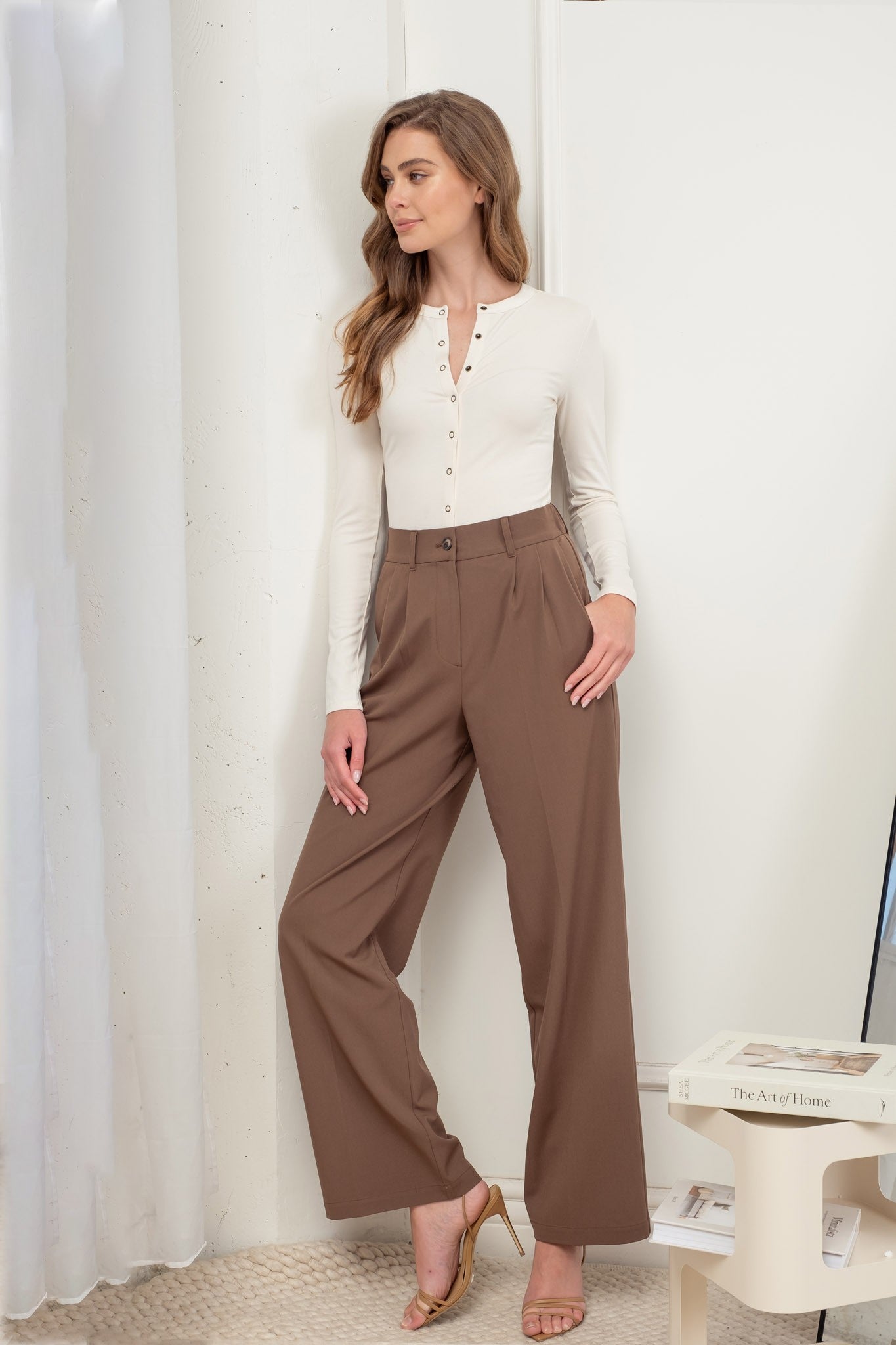 HIGH WAIST PLEATED WIDE LEG DRESS PANTS