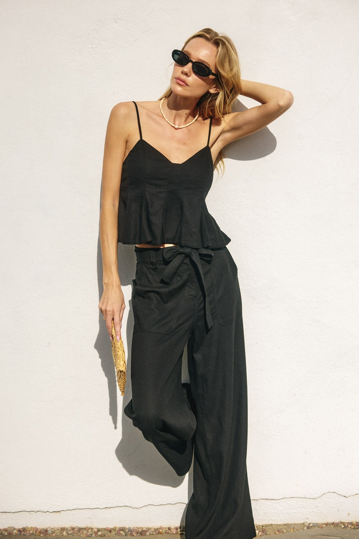 WIDE LEG BELTED PANTS