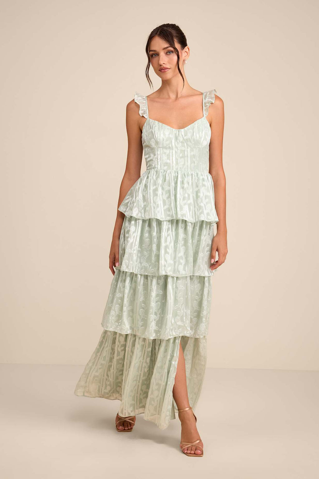 JACQUARD TIERED MAXI DRESS