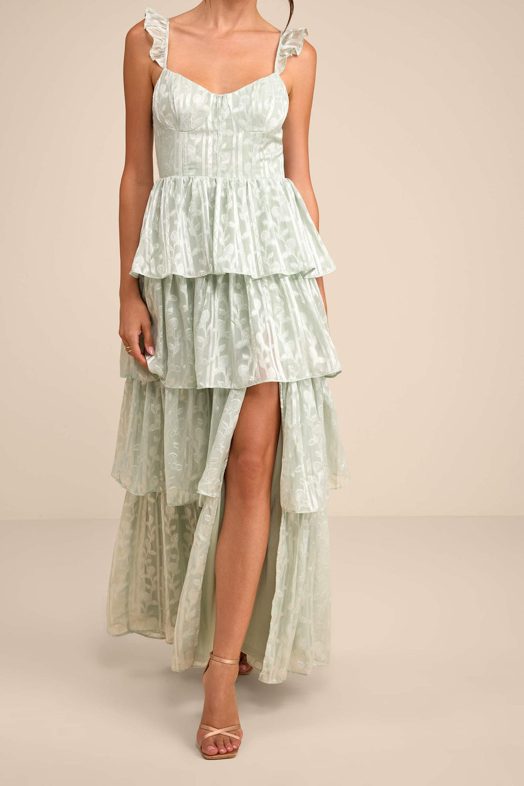 JACQUARD TIERED MAXI DRESS