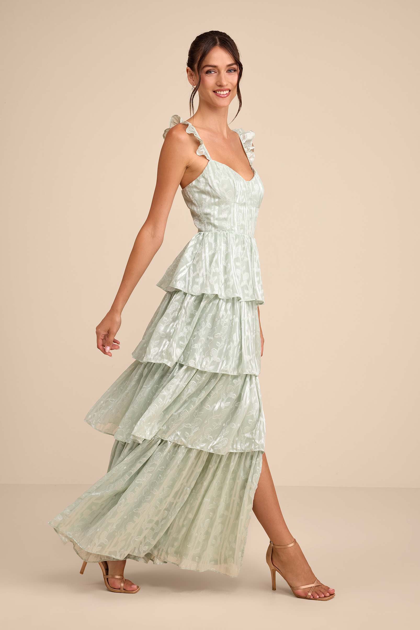 JACQUARD TIERED MAXI DRESS