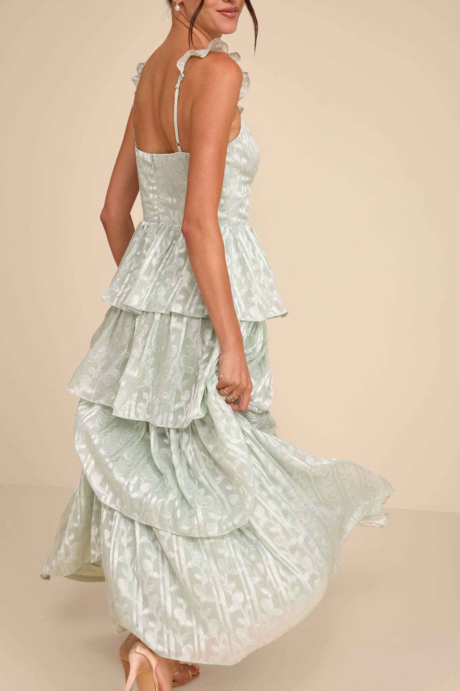 JACQUARD TIERED MAXI DRESS