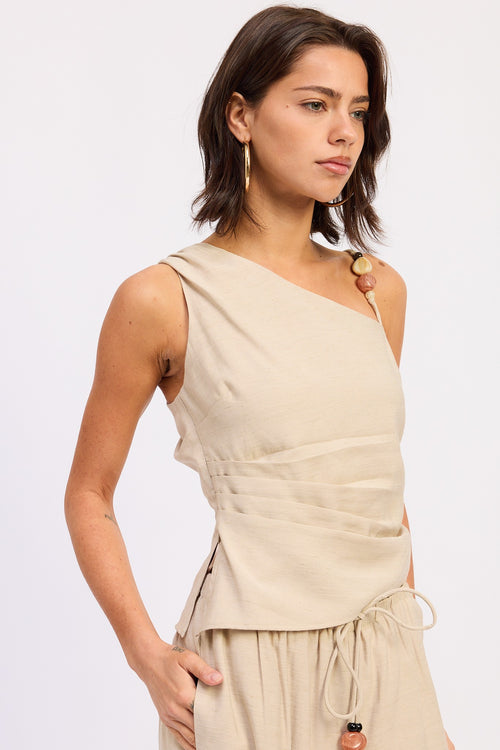 ASYMMETRICAL SLEEVELESS TOP/PANT SET