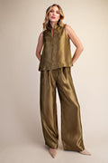 V-NECK SLEEVELESS TOP/HIGH-WAIST PLEATED PANTS SET