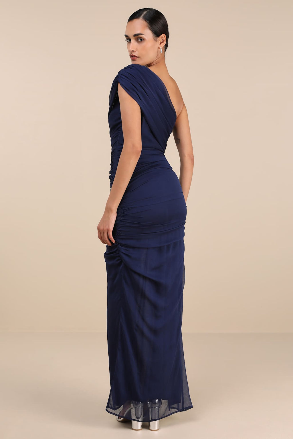 RUCHED ONE-SHOULDER MAXI DRESS