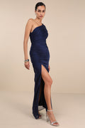 RUCHED ONE-SHOULDER MAXI DRESS