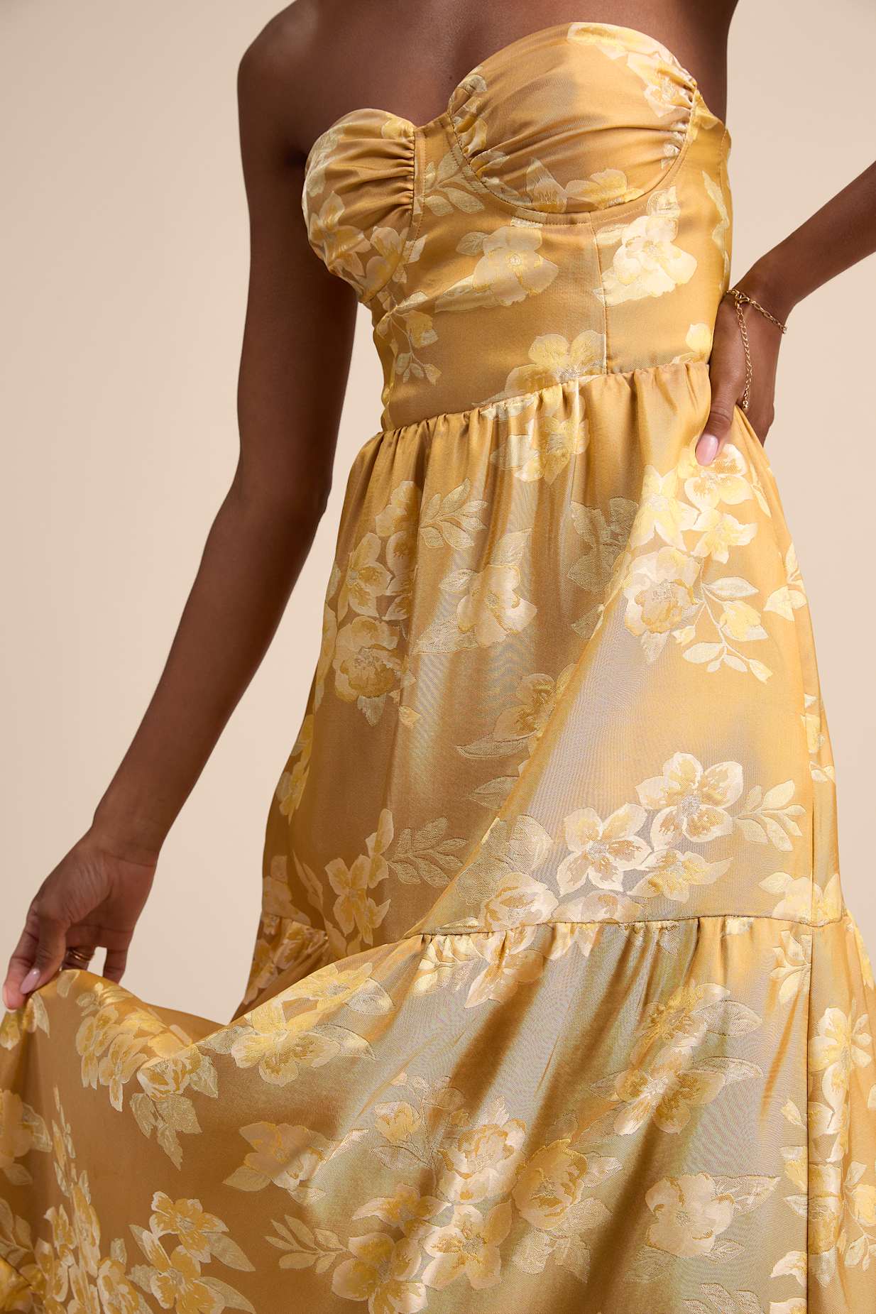 JACQUARD STRAPLESS MAXI DRESS