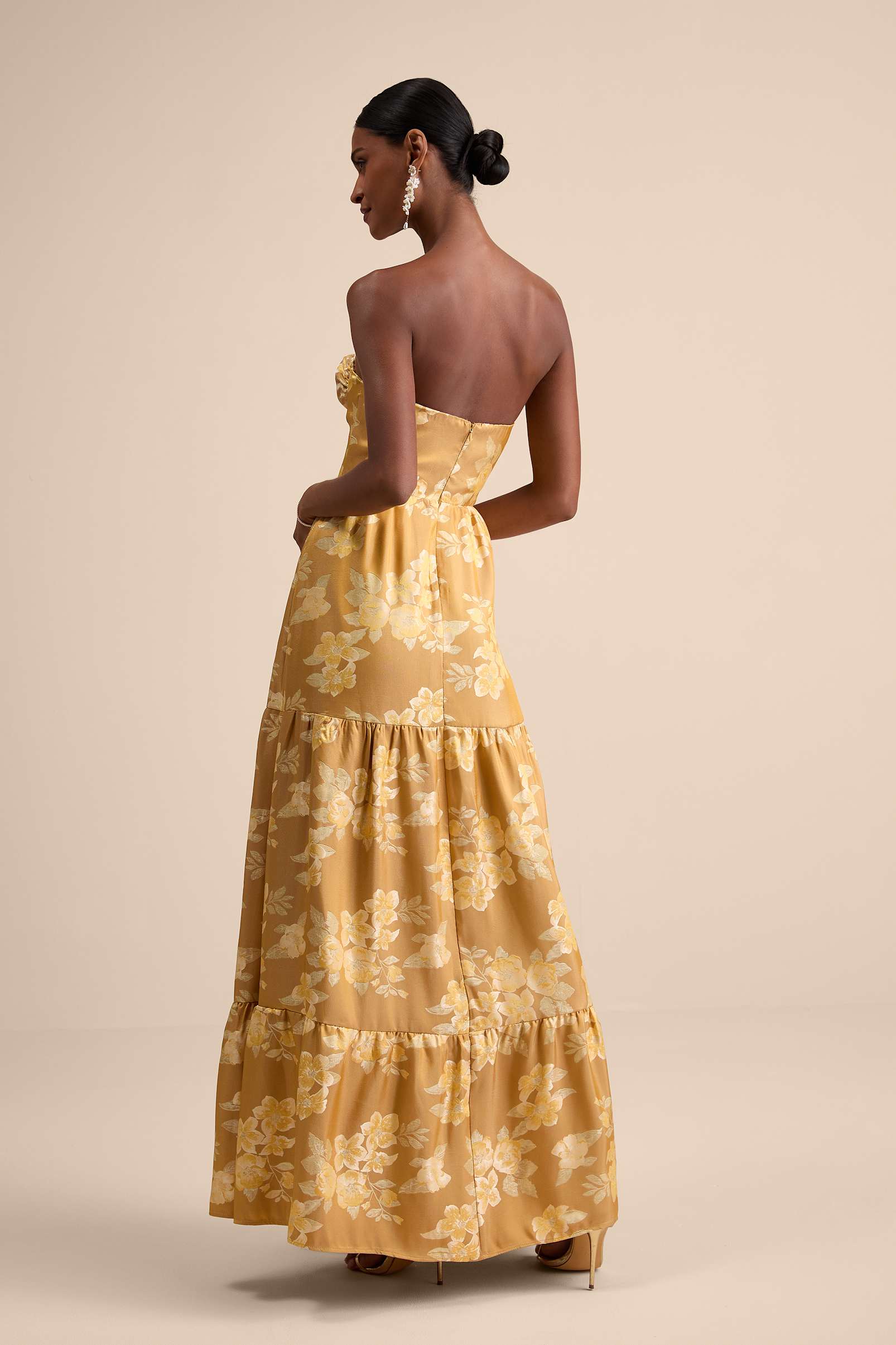 JACQUARD STRAPLESS MAXI DRESS