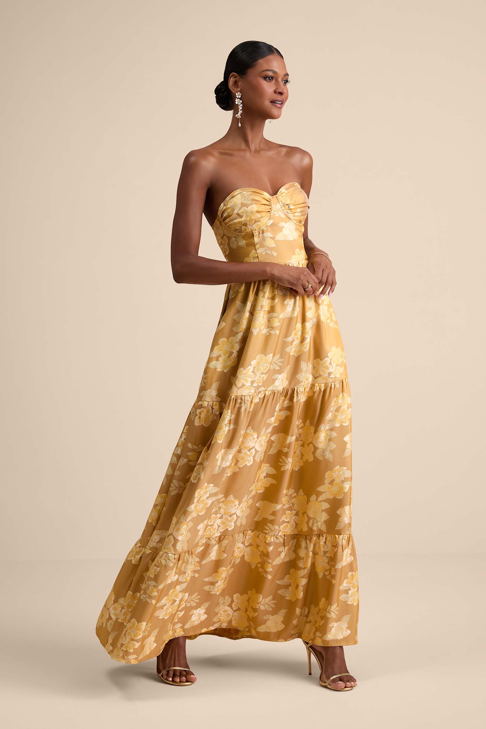 JACQUARD STRAPLESS MAXI DRESS