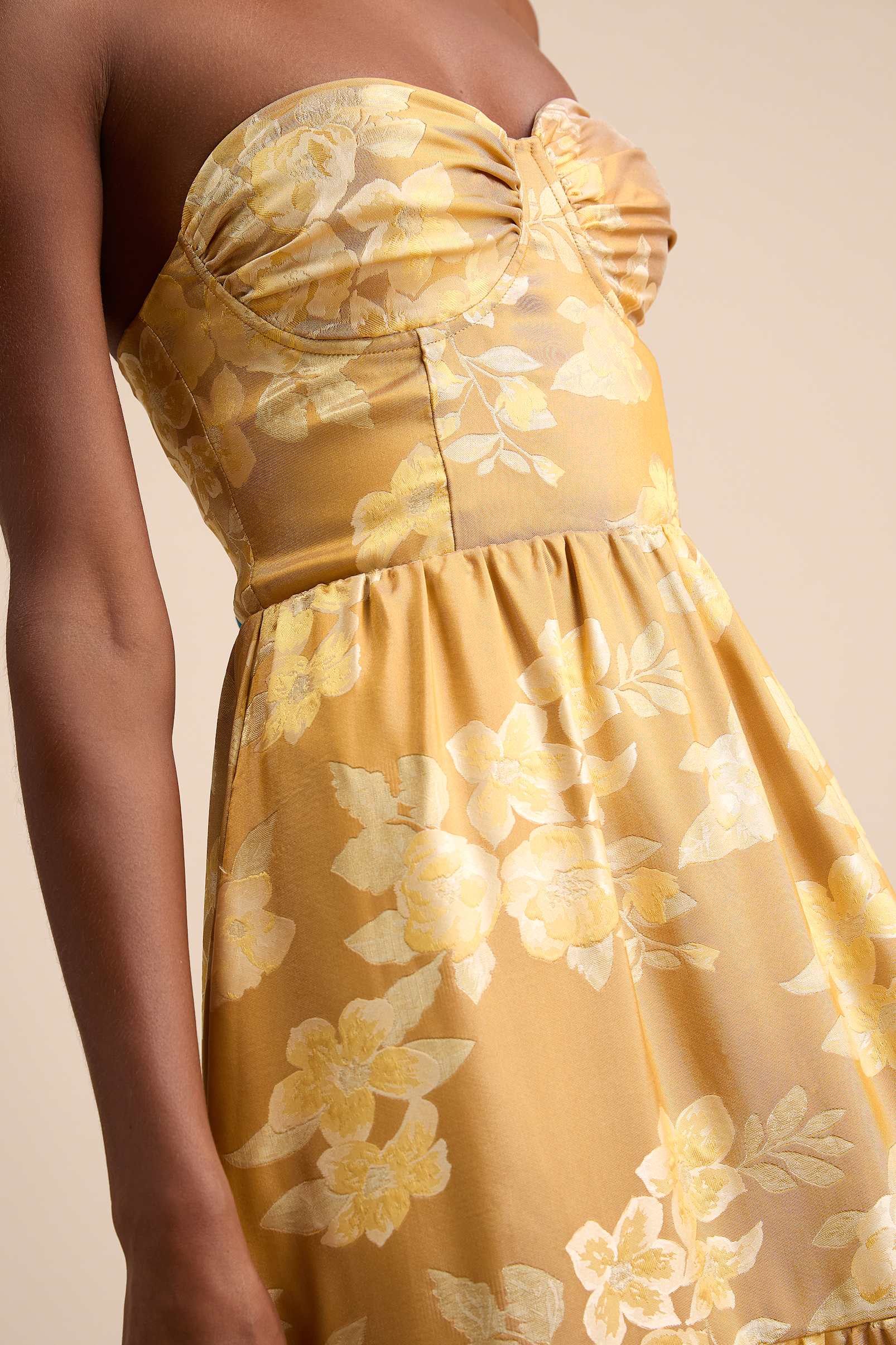 JACQUARD STRAPLESS MAXI DRESS