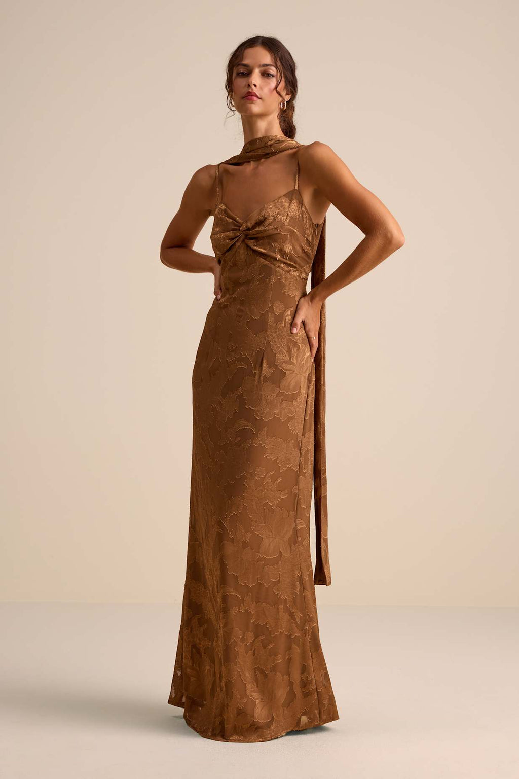 BURNOUT SASH SCARF MAXI DRESS