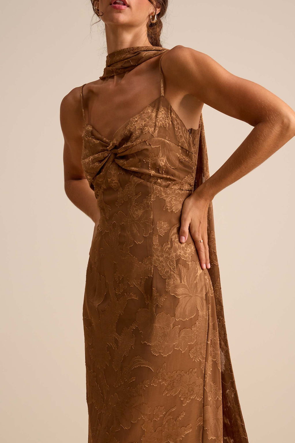 BURNOUT SASH SCARF MAXI DRESS