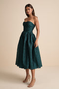JACQUARD LACE-UP STRAPLESS MIDI DRESS