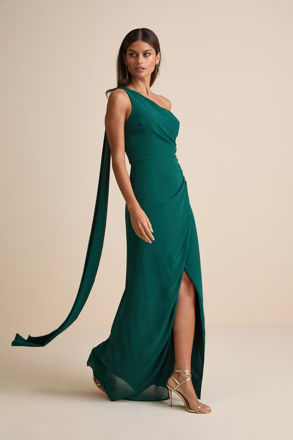 ONE-SHOULDER SCARF MAXI DRESS
