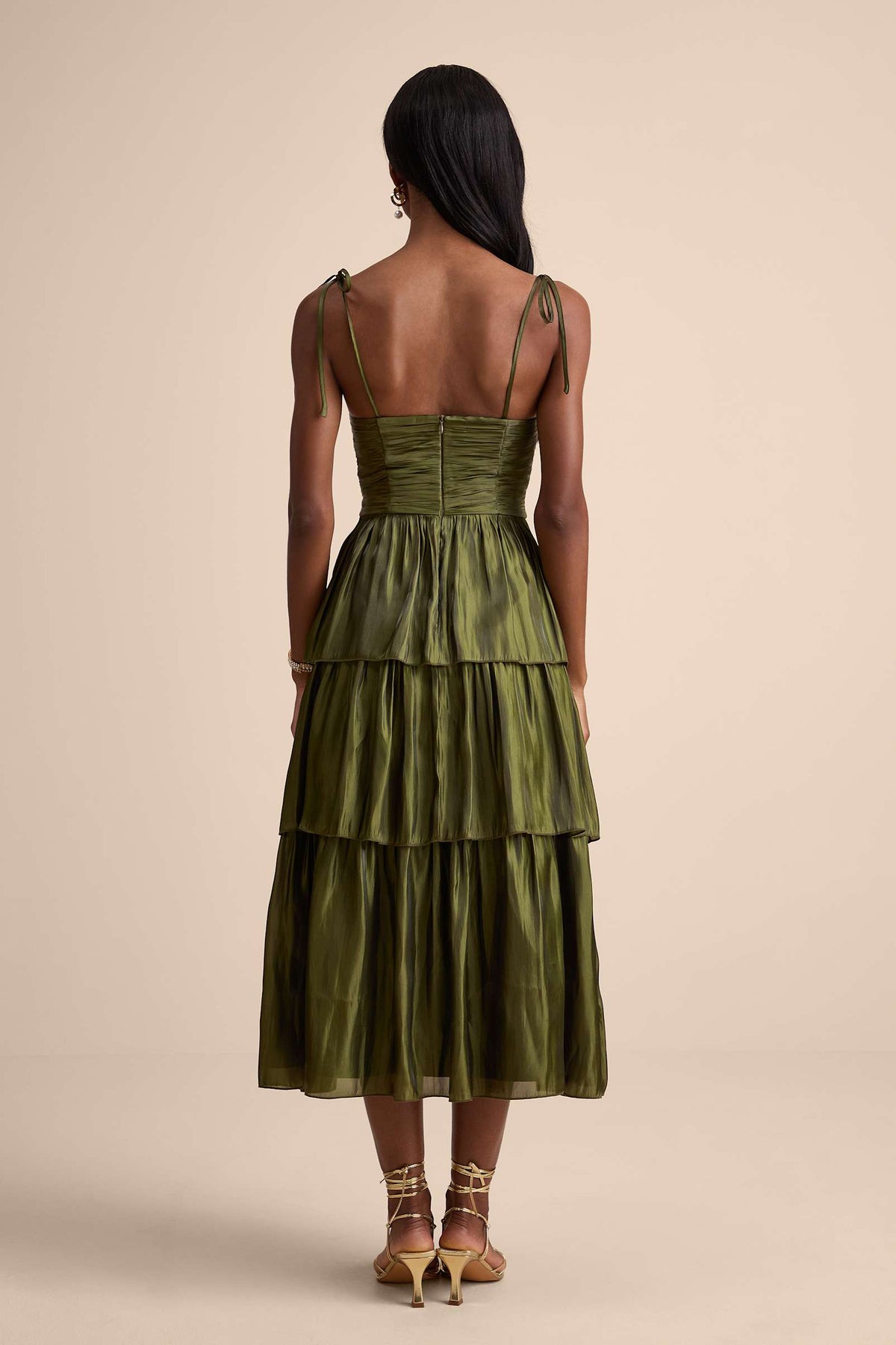 PLISSE TIERED MIDI DRESS