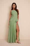 PLEATED ASYMMETRICAL MAXI DRESS