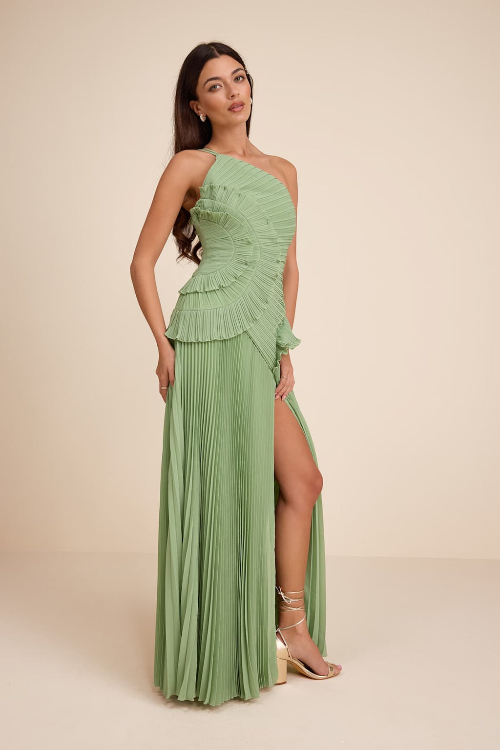 PLEATED ASYMMETRICAL MAXI DRESS