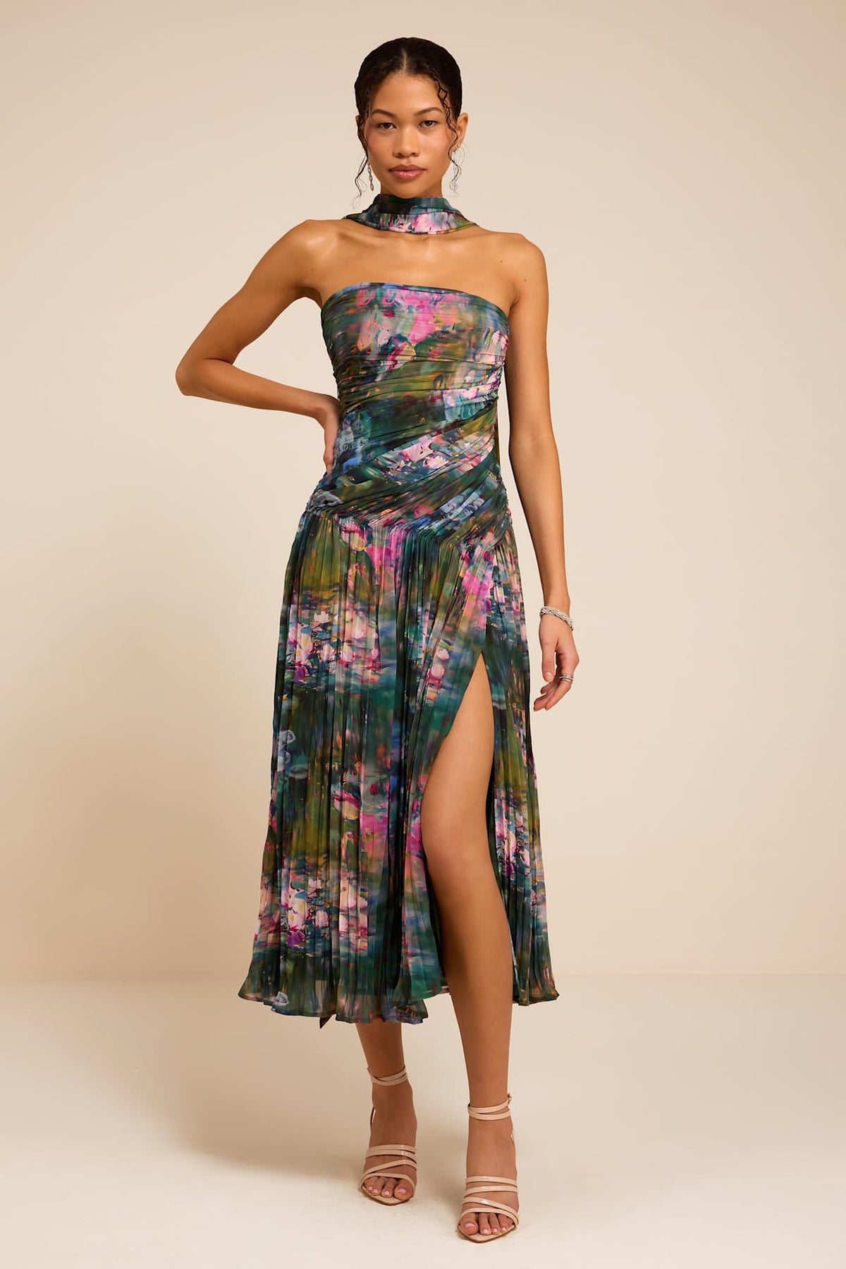 STRAPLESS MIDI DRESS & SCARF SET