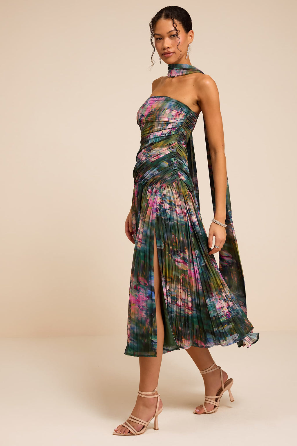 STRAPLESS MIDI DRESS & SCARF SET