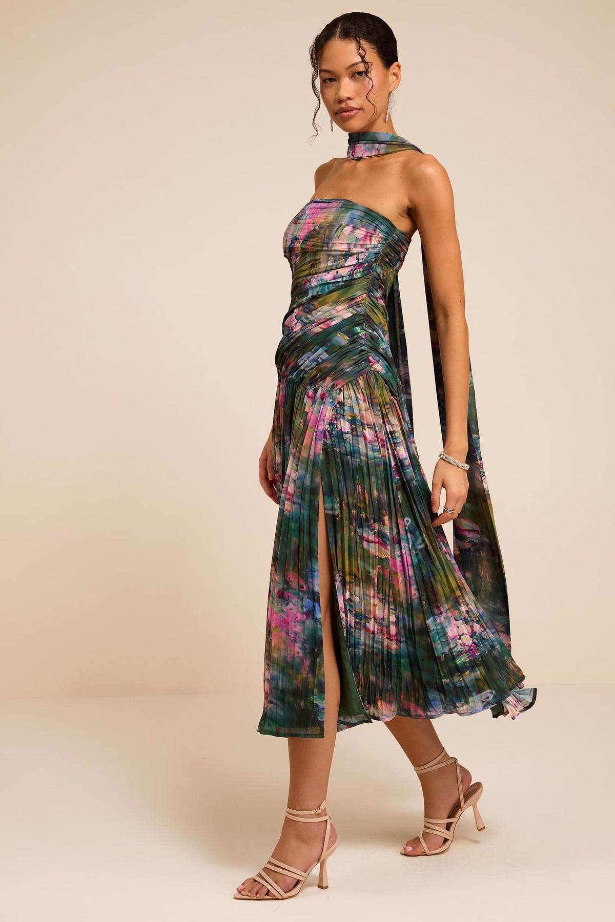 STRAPLESS MIDI DRESS & SCARF SET