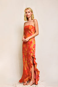 STRAPLESS RUFFLED MAXI DRESS