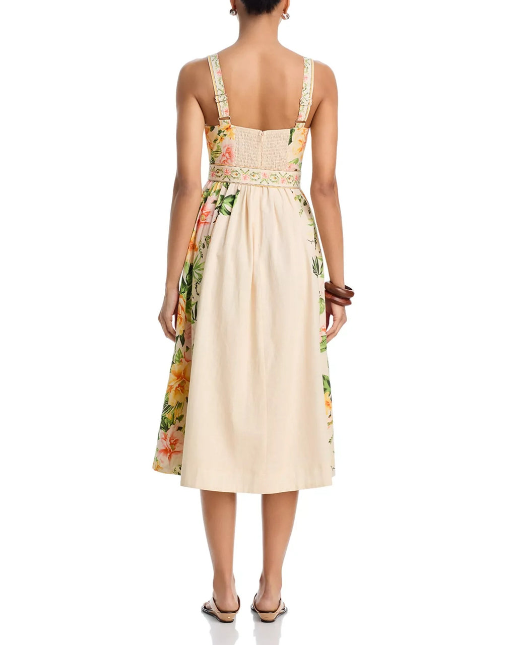 SLEEVELESS SQUARE NECK FLORAL PRINT BELT DETAIL MIDI DRESS