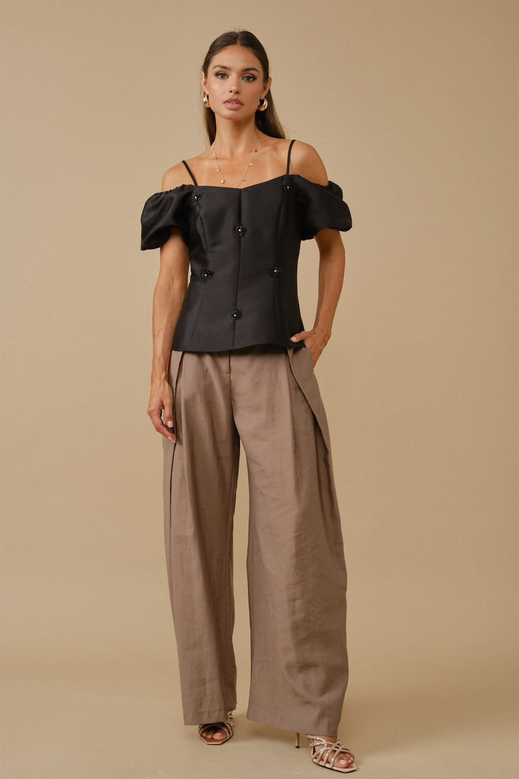 SPAGHETTI STRAP EMBELLISHED TOP