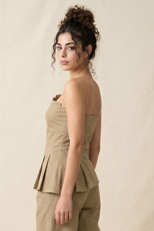 PLEATED ASYMMETRIC TOP/PAPERBAG CROP PANTS