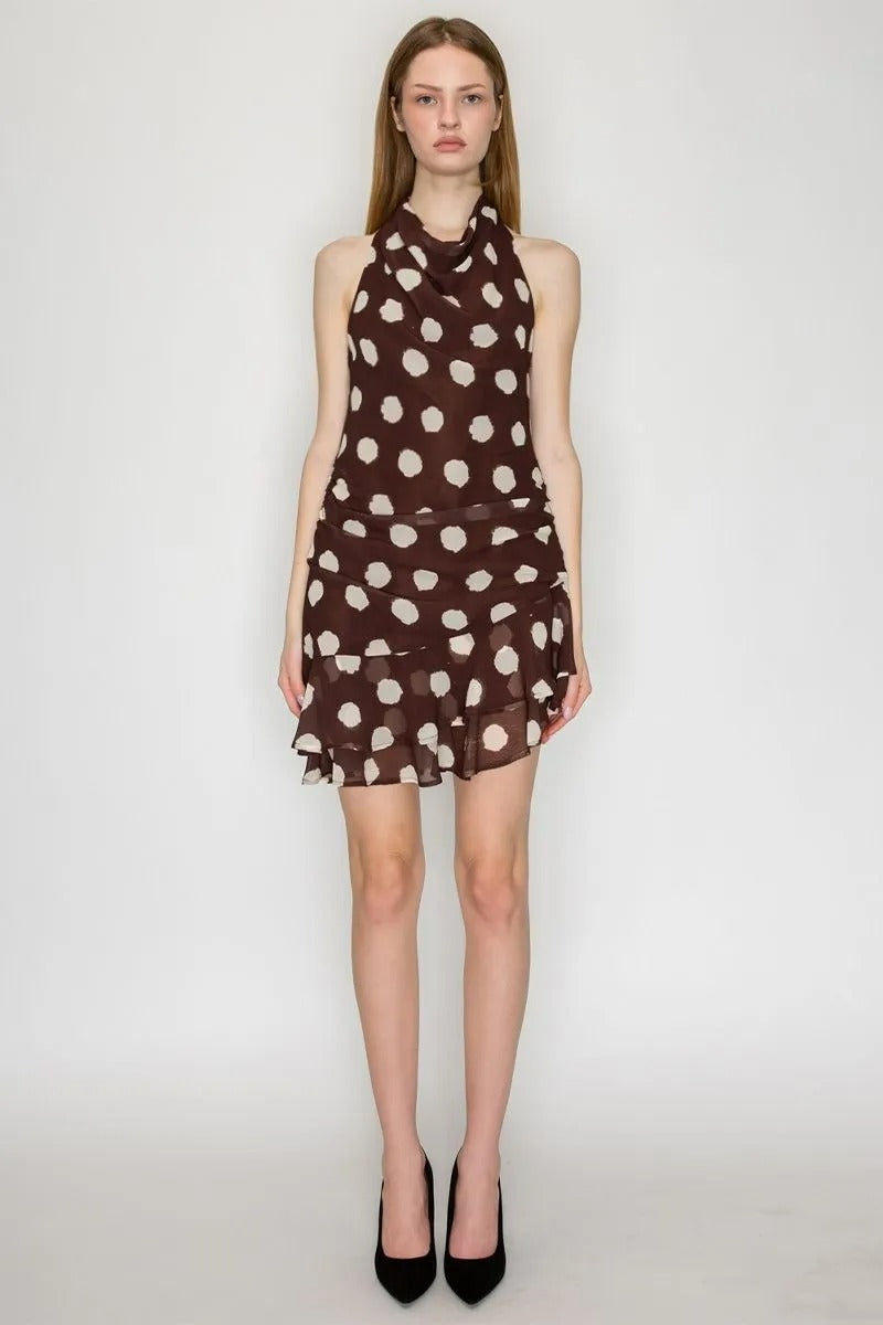 POLKA DOTS HALTER NECK MINI DRESS