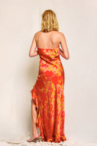 STRAPLESS RUFFLED MAXI DRESS