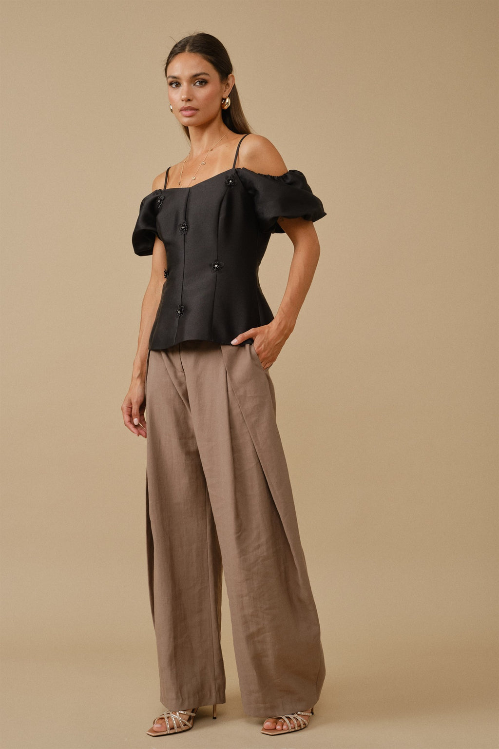 SPAGHETTI STRAP EMBELLISHED TOP