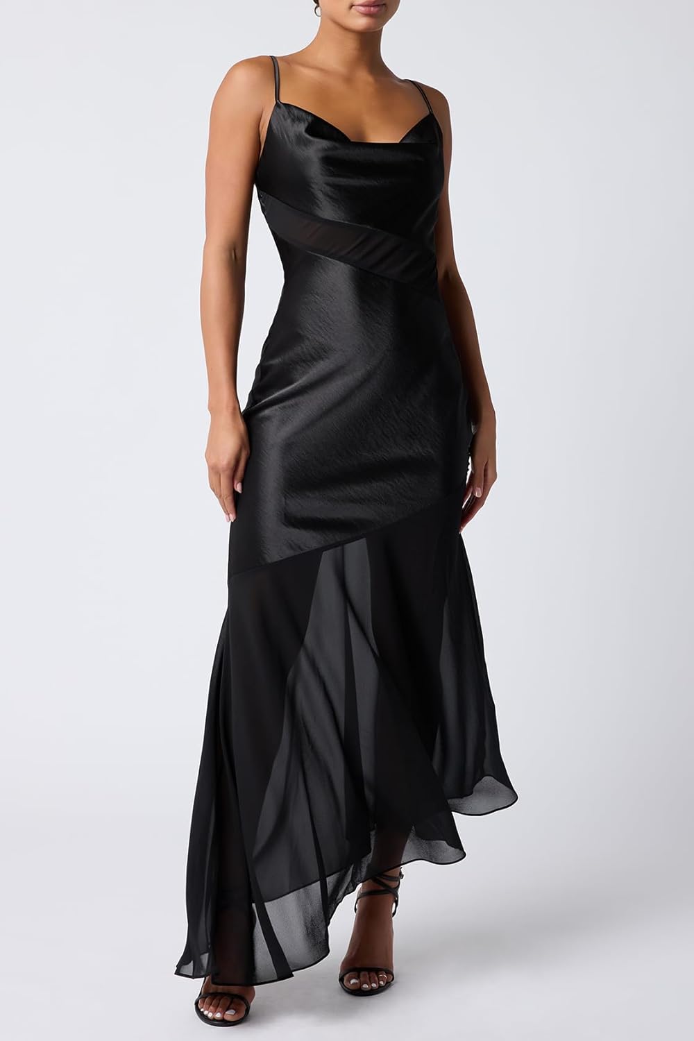 ASYMMETRICAL COWL NECK MAXI DRESS